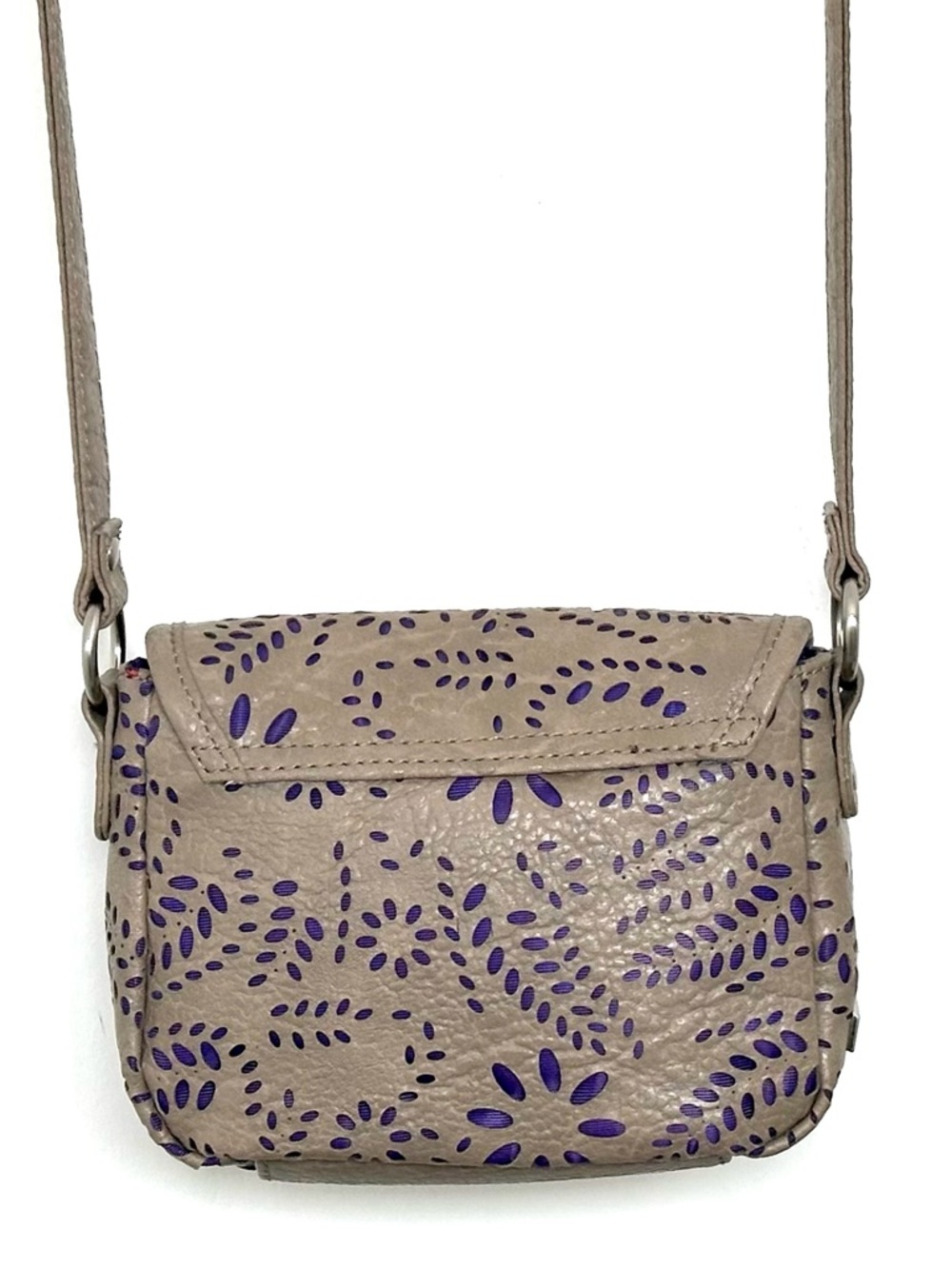 Kensie Girl Taupe Laser-Cut Mini Crossbody Bag with Purple Accent - Picture 2 of 13